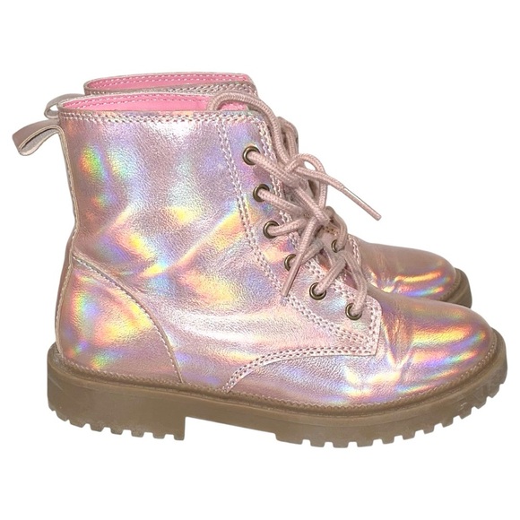 Old Navy Combat Boots Girls Size 13 Pink Metallic Tan - Picture 1 of 11